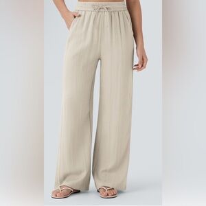 Halara High Waisted Drawstring Pocket Wide Leg Linen-Feel Pants NWT Size XS